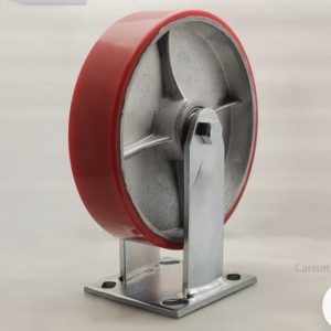 Red PU Cast Iron Core Trolley Wheel 200mm Heavy Duty Industrial Caster Wheels