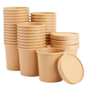 Pack Disposable Soup Containers with Lids,  To Go Containers for Ice Cream, Meal Prep, Hot and Cold Foods, Oatmeal, Kraft Paper