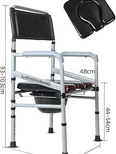 Chair with Lid Made of Aluminum, Safe Toilet Frame, Care Chair, Commode, Toilet Chair for the Elderly, Disabled Seniors, Height Adjustable with Backrest, Non-Slip A100*56*51cm
