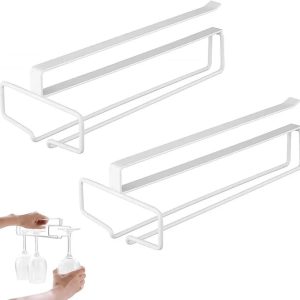 Glasses Holder Shelf, Wine Glass Holder Cabinet, Glass Holder Cabinet, Wine Glasses Storage, Space-Saving, for Kitchen, Bar, Home, Wine Lovers (White)