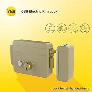 Electric Rim Lock, Double Cylinder Left, Push Button, Remote Lock & Key, 70mm Backset, Coated Steel, Suitable for Gates, 68800702
