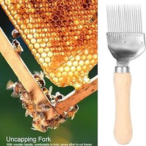 Beekeeping Unclogging Fork, Stainless Steel Fork with 18 Prongs, Honey Unclogging Fork with Wooden Handle, Hive Maintenance Tools
