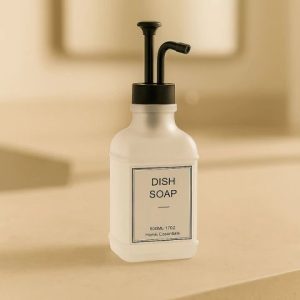 Modern  Glass Soap Dispenser with Black Pump - 500ml / 17oz Refillable Square Hand Soap Bottle for Kitchen & Bathroom Vanity