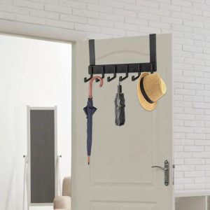 Door Hook, Hook Behind the Door - Punch- Metal Hook Hanger - Strong Carrying Towel Holder for Living Room, Children's Room, Bedroom and Front Door 6 hooks 38*30*5cm