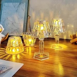 Cordless Table Lamp, Portable Crystal White Glass Plastic Lamps with Golden Bulb Light for Desk Reading, Bedroom, Living Room, Restaurant, Outdoor, Office, Small Nightstand Lamp, Pack of 1 11cm