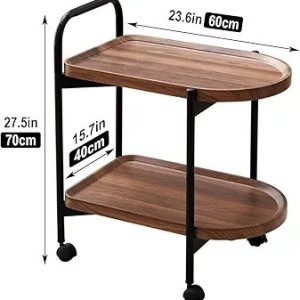 Side table with swivel wheels from Assil, small mobile coffee table with two tiers, Nordic style living room trolley suitable for use in living room,