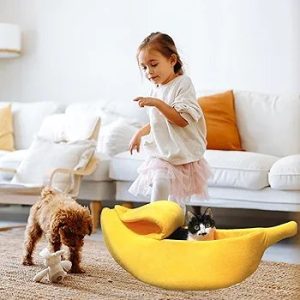 Banana Cat Bed,Warm Pet Bed for Winter | Banana Shape Yellow Sleep Nest for Kittens, Chinchillas, Hamsters, Rabbits, and Ferrets