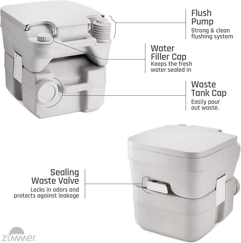 Portable Camping Toilet - 5 Gallon Waste Tank - Durable, Leakproof, and Drainable. This easy-to-use RV toilet features removable tanks for effortless cleaning and portability, ideal for travel, boating, and camping - Image 5