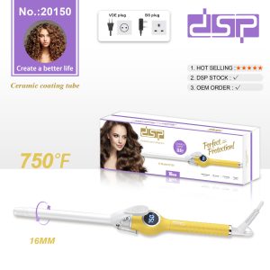 DSP Professional 16mm Hair Curler - 750℉ Digital Display, Ceramic Barrel, 43W Fast Heat & 360° Swivel Cord