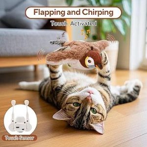 Flappy Bird Cat Toy, Simulated Chirping Bird Cat Toy Flapping Wings, NO Flying, Rechargeable，Interactive Catnip Toys for Indoor Kittens, Sparrow
