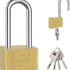 Heavy Duty Solid Brass Padlock, Security Lock Apartment Door Lock, Locker Padlock with Key, Increased Reinforcement, Square Reinforced Lock (Long)