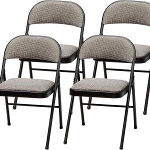 Portable Padded Foldable Chairs, Lightweight and Cushioned Metal Fabric Folding Chair, Sudden Comfort, Black - Compact and Collapsible Furniture for Indoor and Outdoor Use