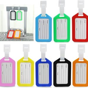 5Pcs Luggage Tags, 3.5x1.9 Inches Plastic Luggage Identifiers with Lanyard, Name Tags Travel Accessories, Waterproof ID Tags Airplane Suitcase Labels(5 Colors)