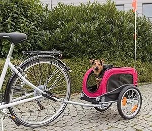 TRIXIE Dog Trailer for Bicycles, Bike Trailer for Small Dogs up to 33 lbs, Quick Installation and Foldable, Red 63*68*75cm