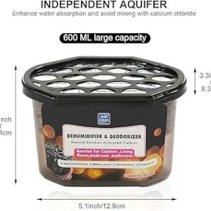 Damp Absorber & Odor Eliminator, 4-Piece Set, Anti-Mold & Odor Moisture Absorber, Wardrobe Dryer, 600ml, 9.5oz (Bamboo Charcoal-B)