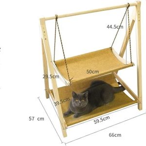 Cat Hammock, 2-Tier Cat Bed, Swing Bed, Load Capacity 33.1 lbs (15 kg), Wooden, Easy Installation, Hanging Bed, Sunbathing, Cats, Cats, Indoor Use, Sleeping, Exercise, Resting, Pets, Four