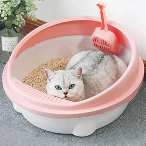 Cat Litter Box Semi Closed Litter Sand Box Scoop Anti-Splash Portable Plastic Large Deodorant Sandpit Cat Self Cleaning Toilet Cat Little Box Litter Box 40*37*18cm