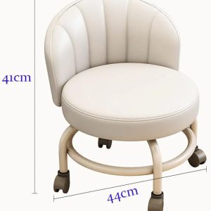 Low Stool Short Small Chair on Wheels,Rolling with Backrest,Waterproof PU Leather,Rolling with Wheels,for Garage Shop Office Foot Stool stainless base not as pic