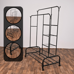 Heavy Duty Double Metal Clothes Rail Hanging Rack Shoes Storage Freestanding