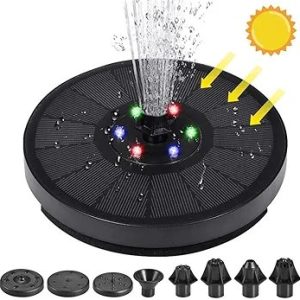 Solar Fountain 3W Bird Bath Fountains Pump Upgraded Glass Panel Solar Powered Water Fountains with Color LED Lights for Garden Small Pond Outdoor Swimming Pool Fish Tank
