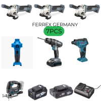 FERREX 7 PCS TOOLS RECHARGABLE SET OUTLET GERMANY STOCK SEPCIAL DEALS 6 TOOLS PCS 1 BATTERIES 20 V 1,1 40 VOLT ,CHARGER