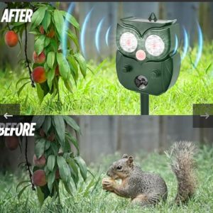 Solar Animal Repellent Outdoor, Ultrasonic Deer Repeller, Raccoon, Squirrel Deterrent Device, Waterproof Motion Detection, Rodent Against Rabbit, Skunk for Garden, Lawn, Farm Use