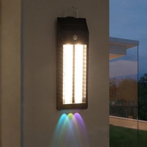 LED Motion Sensor Solar Wall Light Waterproof Dual White & RGB Wash 400lm Front Door Decoration Solar