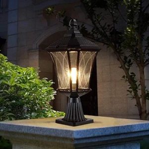 The retro outdoor waterproof aluminum pillar light, E27 rustproof wall column light, die-cast metal outdoor villa lawn lantern black
