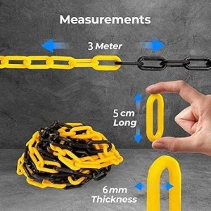 Chain Barrier - Plastic - Yellow and Black | 8mm Heavy Duty Safety Chain Link for Crowd Control, Road Safety, Parking Lots, Construction, Warehouses, Parks, and Event Barriers by meter roll