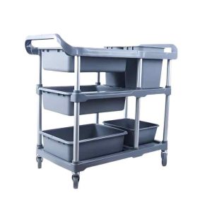 Three-Story Small Square Hotel Restaurant Supplies Cart Multifunctional Trash Can Bowl PP Material Serving Cart for Commercial 48*91*100cm