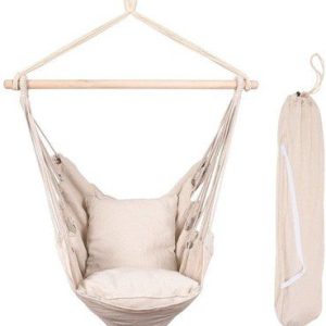 Hanging Rope Hammock Chair Swing Seat with Two Seat Cushions and Carrying Bag