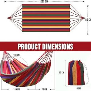 Camping Hammock Swing Cotton Fabric Portable Travel Tree Hanging Bed Indoor Outdoor Garden Beach Sleeping Jhula for Baby Adults Men & Women