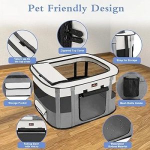 Dog Playpen, Foldable Pet Play Pen with Carrying Bag, Portable Cat/Pubby/Bunny Tent for Indoor/Outdoor Travel Camping Use 58*72*90cm medium