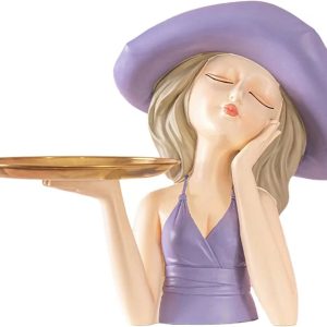 Creative Girl Statue Storage Tray Collectable Resin Craft for Bedroom Decor Violet|Antique Home Décor |Traditional Showpiece |Figurine