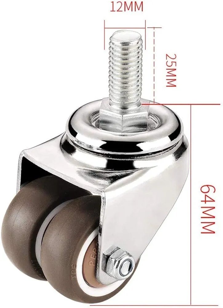 Wheels Heavy Duty Rubber Swivel Castor Wheels Without Brakes Trolley Furniture Caster 360 Degree Rotating Swivel Universal Casters Silent Double Row Caster Castors 50*10mm 1pc - Image 2