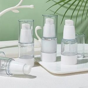 Pack of 2 Airless Pump Bottles, Vacuum Cosmetic Bottle, 1 Travel Spray Bottle, Refillable Cosmetic Bottle for Lotion, Shampoo