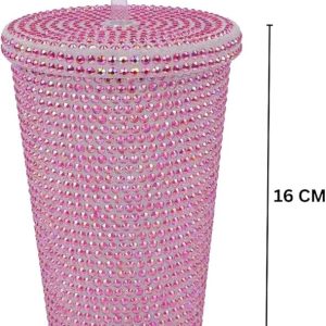 Luxury Bling Crystal Tumbler with Straw, Rhinestone Studded Glitter Cold Cup, Reusable Iced Coffee & Smoothie Tumbler, Stylish Gift for Women, Girls & Brides 650ml