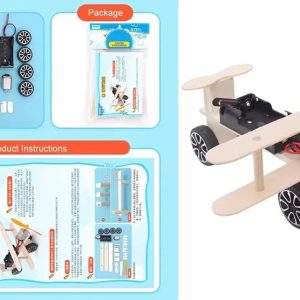 DIY Electric Biplane Aircraft STEM Kit, Educational Building Toy with Motor and Propeller, Wooden Construction