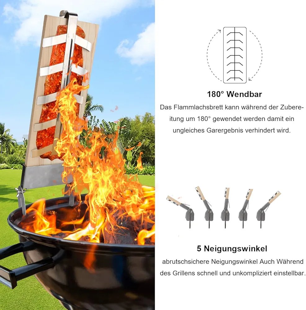 Flame Salmon Boards with Holder x 2, Flame Salmon Board with Reversible Function, Salmon Boards for Grilling, Fire Pit, Flame Salmon Boards Load Capacity of 2.5 kg, Salmon Board for Outdoor - Image 3