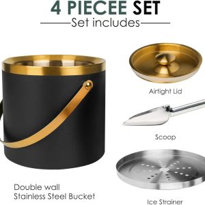 Stainless Steel Ice Bucket with Lid, Double Wall Insulated Champagne Bucket with Carrying Handle, Beverage Cooler Ice