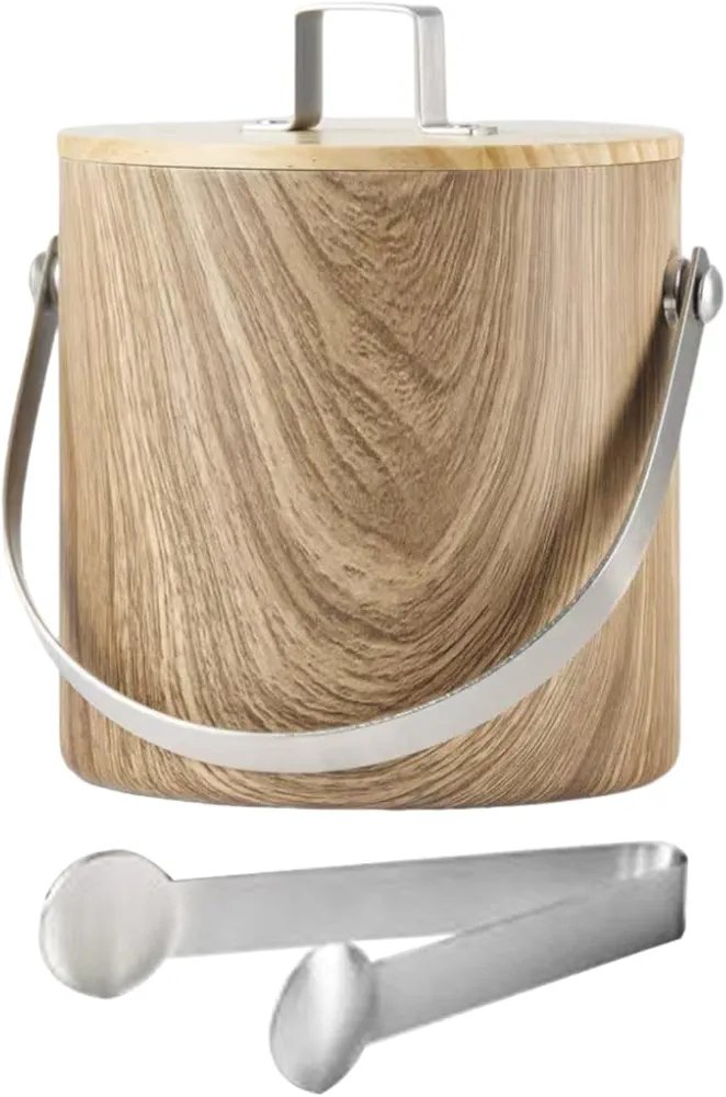 Ice Bucket with Lid and Tong Champagne Bucket for BBQ Home Family Gatherings Wood Grain