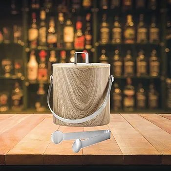 Ice Bucket with Lid and Tong Champagne Bucket for BBQ Home Family Gatherings Wood Grain - Image 2
