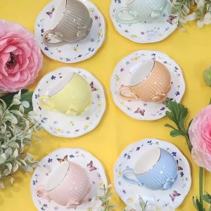 porcelain cups  butterfly 6pcs plus dishes