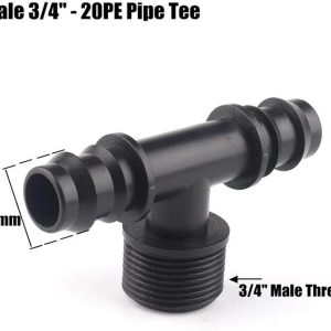 1/2" 3/4" Threaded Tee Connectors 16 20 25mm PE Irrigation Pipe Connector Micro Irrigation System Water Pagoda Connectors(Male 3l4 in 20mm Tee) 2pcs