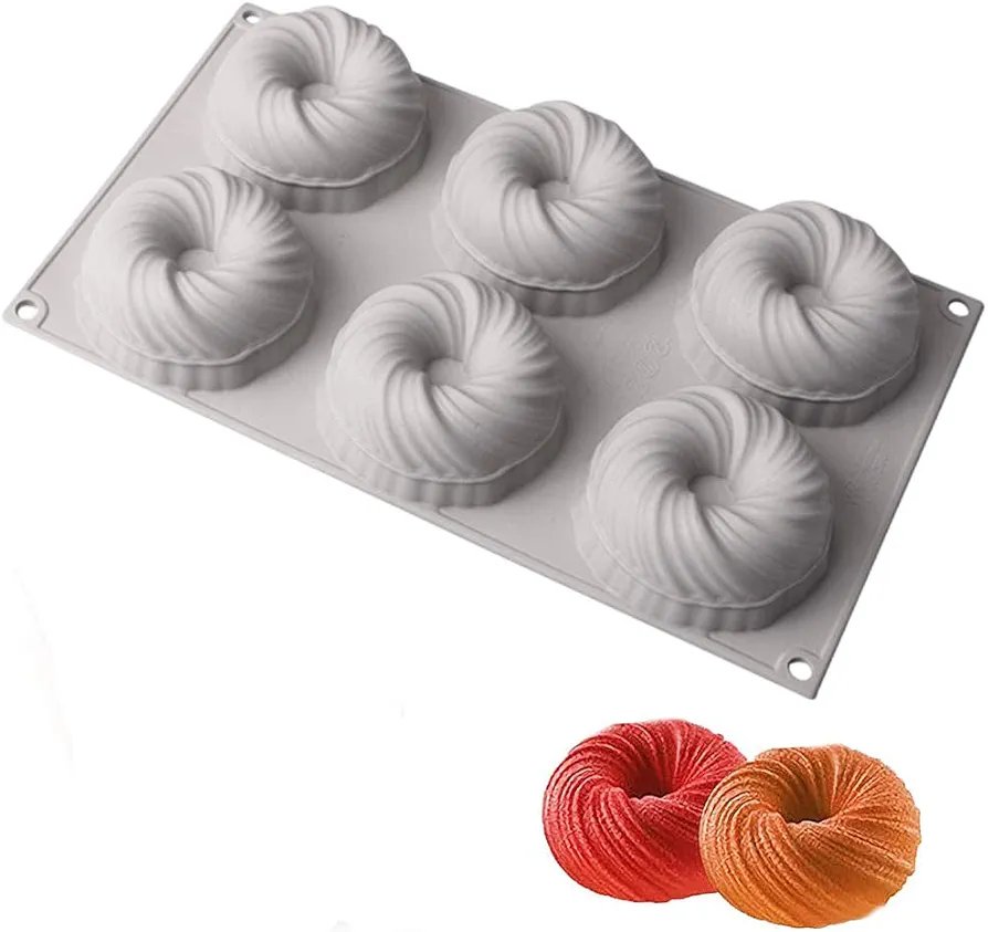 Baking Mold Silicone Mold Cookies, 3D Baking Cups Spiral Cake Baking Mould for Baking Dessert Mousse Baking Cups Silicone Mould for Cake Decoration, Jelly, Pudding, Chocolate (6 cells - Image 2