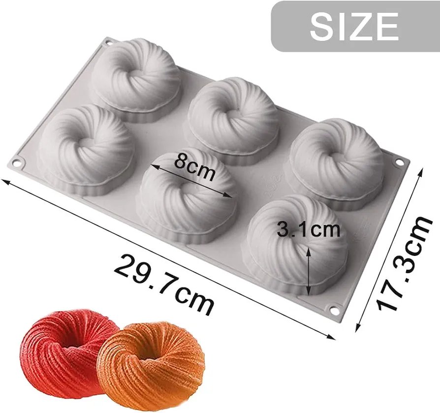 Baking Mold Silicone Mold Cookies, 3D Baking Cups Spiral Cake Baking Mould for Baking Dessert Mousse Baking Cups Silicone Mould for Cake Decoration, Jelly, Pudding, Chocolate (6 cells - Image 6