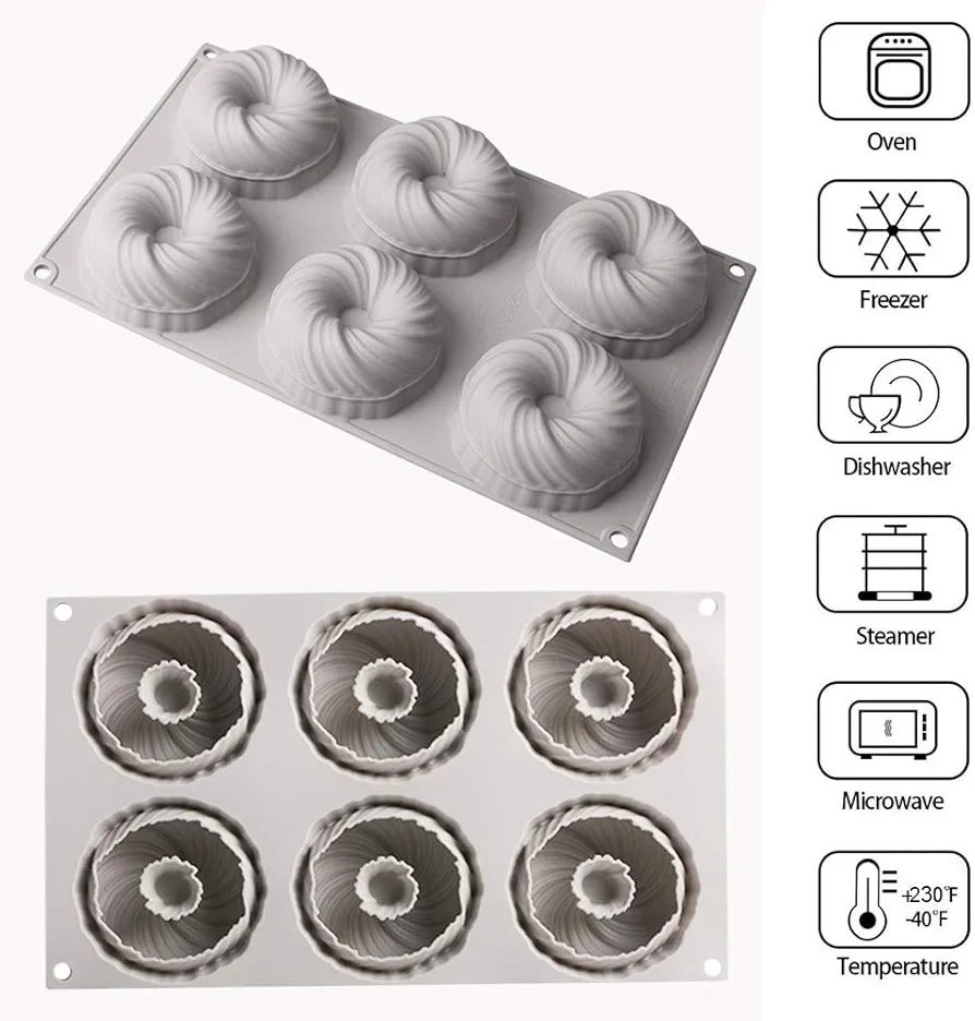 Baking Mold Silicone Mold Cookies, 3D Baking Cups Spiral Cake Baking Mould for Baking Dessert Mousse Baking Cups Silicone Mould for Cake Decoration, Jelly, Pudding, Chocolate (6 cells - Image 5