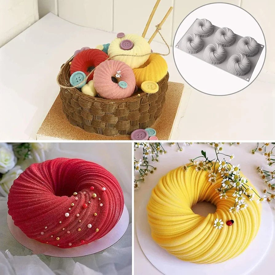 Baking Mold Silicone Mold Cookies, 3D Baking Cups Spiral Cake Baking Mould for Baking Dessert Mousse Baking Cups Silicone Mould for Cake Decoration, Jelly, Pudding, Chocolate (6 cells - Image 4