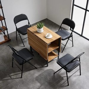 Black Folding Chairs with Padded leather Seats, Portable Stackable Folding Chairs for Indoor and Outdoor Use, Commercial Metal Frame Seating for Events, Office