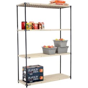 Ventilated  chrome stand  with Plastic Shelving Unit beij color   with grey base 4 rack  180cm height chrome  base up hold  to 500 kg  chrome/ Black